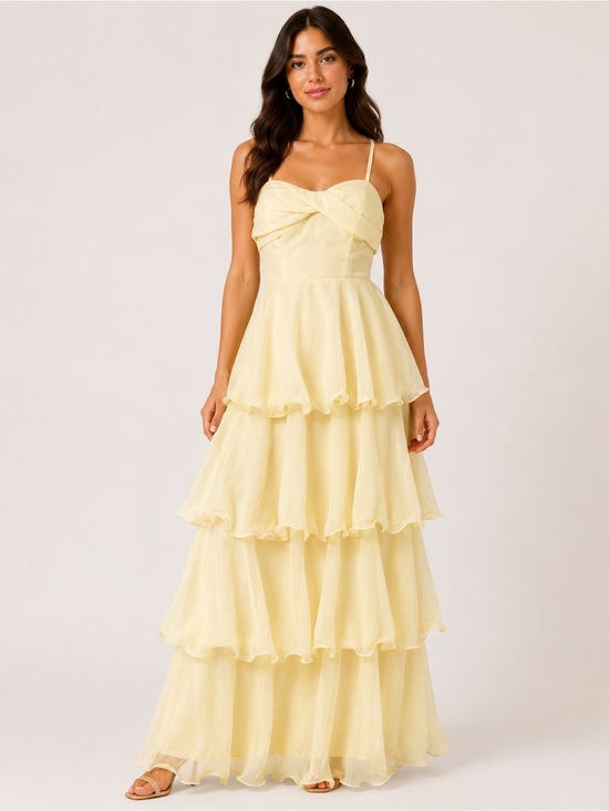 Faeriesty Dresses & Skirts - Faeriesty Tiered Yellow Chiffon Spaghetti-Strap Dress NWT CORSET BACK